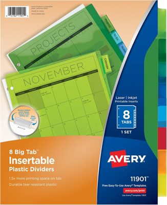 Avery Plastic Big Tab Dividers, 8-Tab