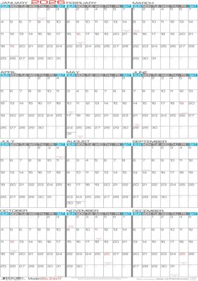 JJH Laminated Erasable Wall Calendar